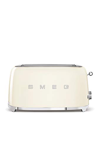 Smeg, Tostapane 2x4 TSF02CREU, 2 Scomparti per 4 fette, 6 Livelli di Doratura, Funzione Riscaldamento, Scongelamento e Bagel, Espulsione Automatica del Pane, Cassetto Raccoglibriciole, 1500W, Panna