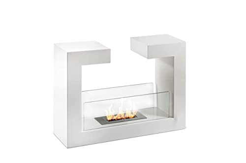NORBE | Camino a Bioetanolo MAGNOR | Biocamino da Terra Bifacciale | Stufa a Bioetanolo | Dimensioni 78x25x58h cm | Potenza: 3,68 kw/h (BIANCO)