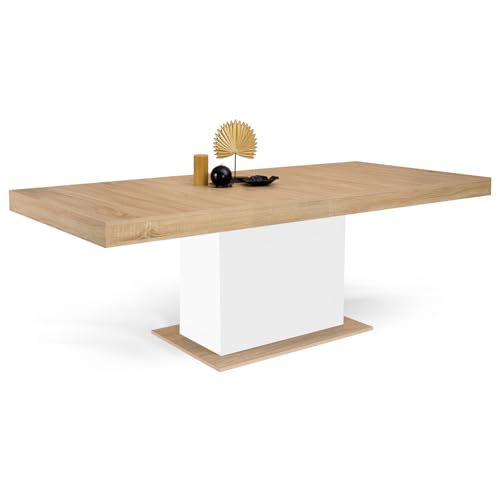 IDMarket - Tavolo da pranzo allungabile rettangolare Eden 6-10 persone legno e bianco 160-200 cm