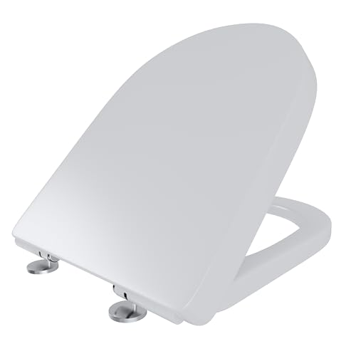 Sedile WC Copriwater Tavoletta UNIVERSALE Rapido Montaggio Con Soft Close Chiusura Ammortizzata Adatta Per Tutti i WC Standard Facile Da Pulire In Plastica Antibatterica 458 x 361 Mm Bianco (Forma D)