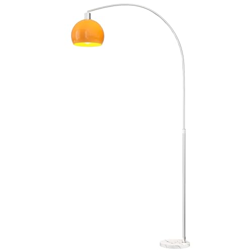 HOMCOM Lampada da Terra ad Arco con Interruttore a Pedale e Paralume Rotondo, Lampada da Terra Salotto Moderna in Marmo, Metallo e Plastica, 26x90x180 cm, Bianco e Arancione