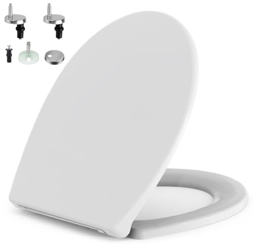 SURFOU Tavoletta WC Ammortizzata Sedile, Copriwater Universali Ovale Forma, Asse Water Universale Ammortizzato Plastica, Toilet Seat Bianco Copri Vater Chiusura Rallentata Gabinetto Coprivater