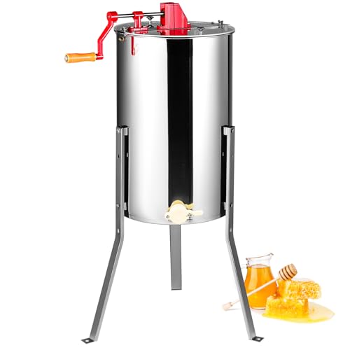 VEVOR Estrattore di Miele Manuale in Acciaio Inox Capienza 2/4 Favi 48x23cm / 48x16cm per Apicoltura, Smielatore Centrifuga di Miele Manuale con Coperchio Trasparente Altezza Regolabile tra 100-108cm