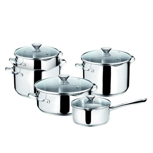 Lagostina Smart Set di Pentole Induzione, Gas e Forno in Acciaio Inox 18/10, 9 Pezzi, Fondo Lagoseal Plus Triplo Strato, Batteria di Pentole con 4 Casseruole, Pentola 2 Maniglie, 4 Coperchi