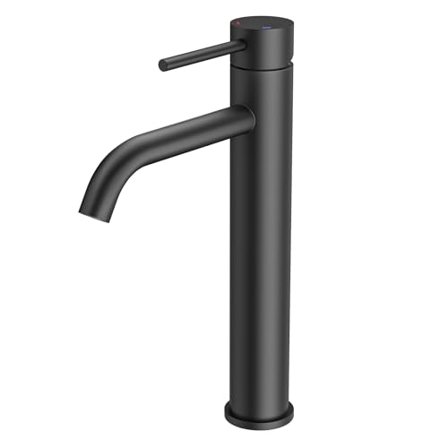 FORIOUS Rubinetto per il Bagno Lavabo, Miscelatore Monocomando Nero per Lavabo Alto con Altezza del Beccuccio di 190 MM, Miscelatore Monocomando per Lavabo in Bagno, Toilette Degli Ospiti