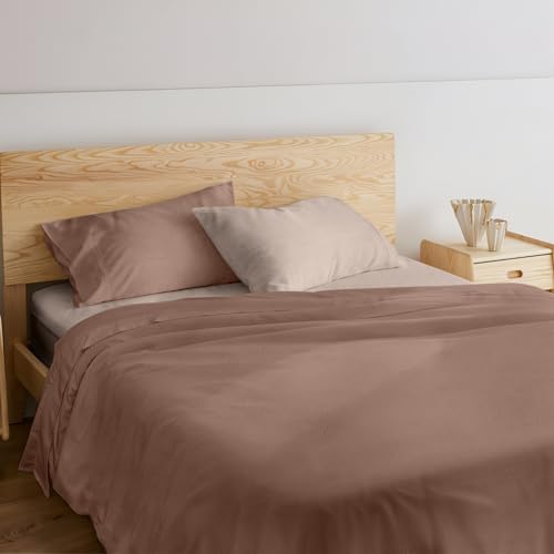 NARCISO - Completo Lenzuola Matrimoniali 4 Pezzi Bicolore, Set Lenzuola Matrimoniali in Microfibra Traspirante ed Anallergica, Biancheria da Letto dal Design Moderno (Cipria/Rosa)