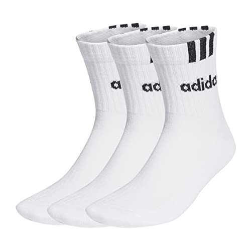 adidas Unisex - Adulto 3-Stripes Linear Half-Crew Cushioned Socks 3 Pairs, White / Black, 10.5-12.5