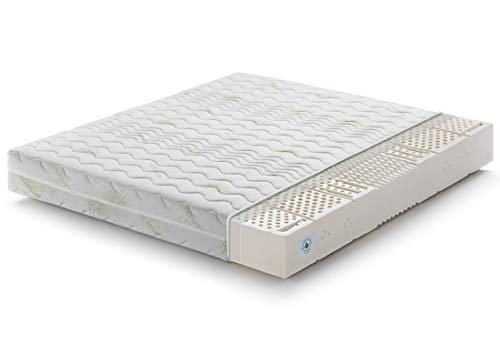 Marcapiuma Materasso Matrimoniale 100% Lattice 160x190 h 18 cm SEVENLIFE 18 Rigidità H2 Medio/Morbido Naturale 7 zone con Rivestimento ALOE VERA sfoderabile Antiacaro Traspirante 100% Made in Italy