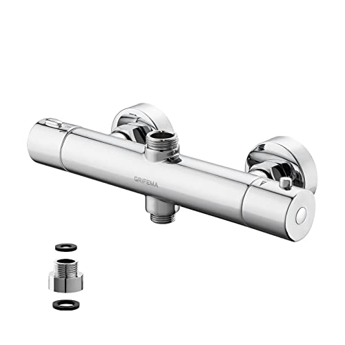 GRIFEMA G17005 Berlin-Rubinetto Miscelatore Termostatico per Sistema-Colonna Doccia, Cromo, Argento [Exclusiva Amazon] 31 x 12 x 7 cm