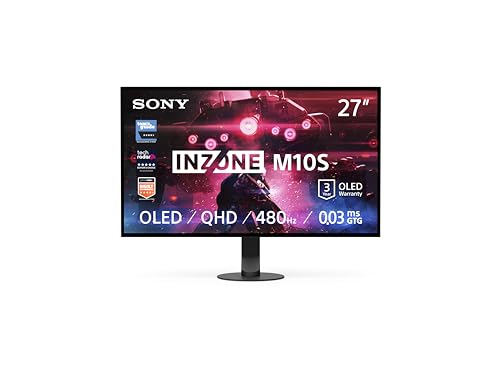 PC Gaming Monitor Sony INZONE M10S OLED QHD da 27": 1440p, 480 Hz, 0,03 ms GTG, DCI-P3 98,5%, G-Sync, Adaptive Sync, VRR, modello sviluppato con Fnatic, 1300 nit, DisplayPort 2.1-2 x HDMI 2.1- PC, PS5