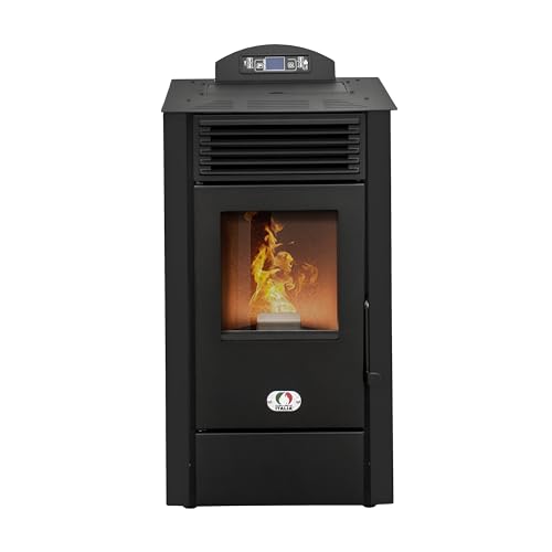 STUFE A PELLET ITALIA California 8 KW - Stufa ad Aria Ventilata Efficienza 91% Scalda 70m² Autonomia 20H Programmabile 5 Velocità e Potenze Design Compatto Garanzia 24 Mesi Nero