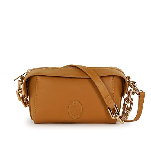 Trussardi Borsa piccola Aster in similpelle liscia giallo minerale con manico maxi catena