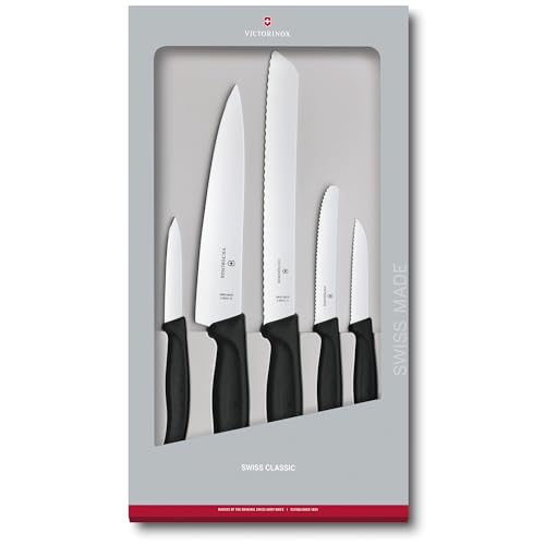 Victorinox Swiss Classic, set coltelli da cucina (5 pezzi) in confezione regalo, con lame in acciaio inox, nero
