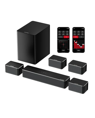 ULTIMEA 7.1 Soundbar per TV con App Intelligente, Potenza di 410W, Sistema Home Theater con Surround Virtuale, Soundbar TV con Subwoofer, 4 Altoparlanti Surround Regolabili, Poseidon D70