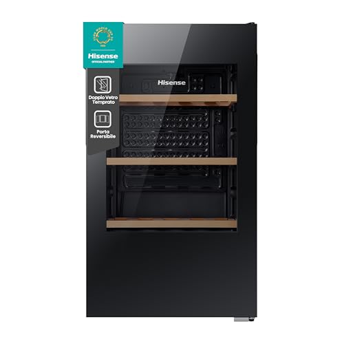 Hisense MWC4894GF - Cantina Vino 30 bottiglie, Monotemperatura, Vetri Anti UV, Ripiani in Legno, Display Touch, Illuminazione Led, Anno 2023