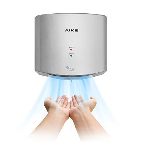AIKE Asciugamani Elettrico ad Aria 10 Secondi per Asciugare, Asciugamani Automatici Commerciali ad Alta velocità a Risparmio energetico per Bagno e Servizi igienici AK2630S 1400W Argento