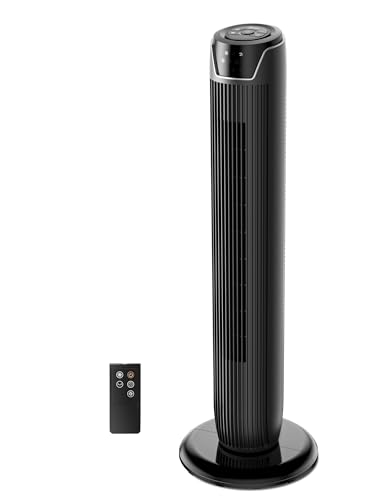 Midea FZ10-17JR Ventilatore a Torre Silenzioso con Telecomando, Ventilatore da Terra Portatile 45W, 90° Oscillazione, Display LED, 3 Velocità e 3 Modalità, Timer 7H, per Casa e Ufficio, 36", Nero