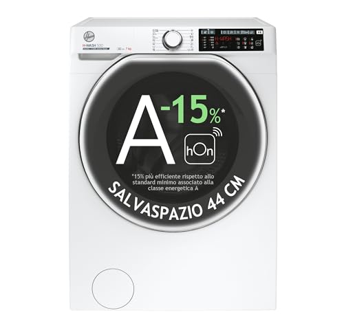 Hoover HW4 27AMC7/1-S H-WASH 500 Lavatrice Smart 7 Kg, 1200 Giri, Wi-Fi + Bluetooth, Carica Frontale, Funzione Vapore, Motore Inverter, 60x45x85 cm, Bianco, Classe A