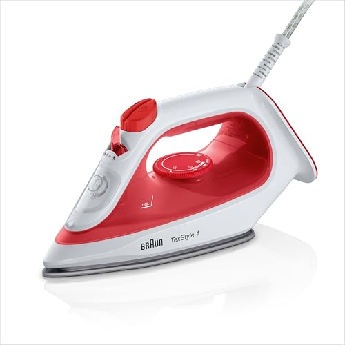 Braun TexStyle 1 SI 1019, Ferro da stiro a Vapore con 5 ANNI DI ASSISTENZA, Rivestimento Antiaderente, Termostato, 25g/min in modalità Turbo, Capacità Serbatoio Acqua 220ml, 1900W, Rosso/bianco