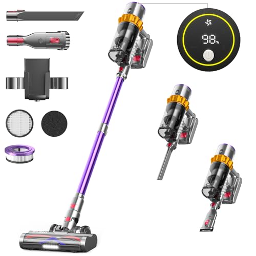 45KPa/550W Aspirapolvere Senza Fili, 65 min/1,6L Scopa Elettrica Senza Fili Autocaricante Ultra-silenzioso, 8 Stadi Filtrati OLED Smart Aspirapolvere Senza Fili Potente per Pavimenti/Tappeti/Pelosità
