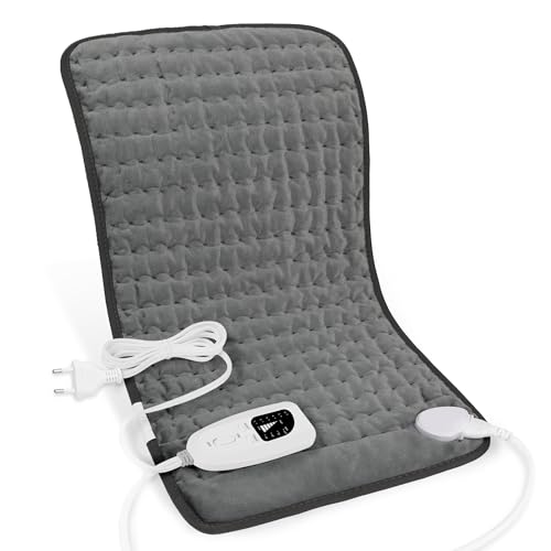 Termoforo Elettrico,Termoforo per schiena, collo, spalle e addome con spegnimento automatico, flanella morbida (Grigio Scuro, 30x60cm)