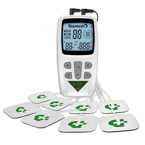 TESMED Fit 5.8 – Elettrostimolatore Muscolare 3 in 1 (EMS, TENS, Massaggio), 22 Programmi (6 Personalizzabili), per Applicazioni su Dolori Localizzati e Stimolazione di Addominali, Glutei, Pettorali