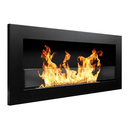 Decorspace Camino a Bioetanolo da incasso in Acciaio Nero da 2,5 Kw arredamento Moderno 90 cm con Vetro