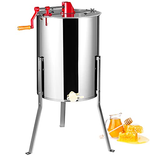 VEVOR Estrattore di Miele Manuale in Acciaio Inox Capienza Flessibile 2/4 Favi 3 Favi 4/8 Favi per Apicoltura, Smielatore Centrifuga di Miele con Coperchio Trasparente Altezza Regolabile tra 100-108cm