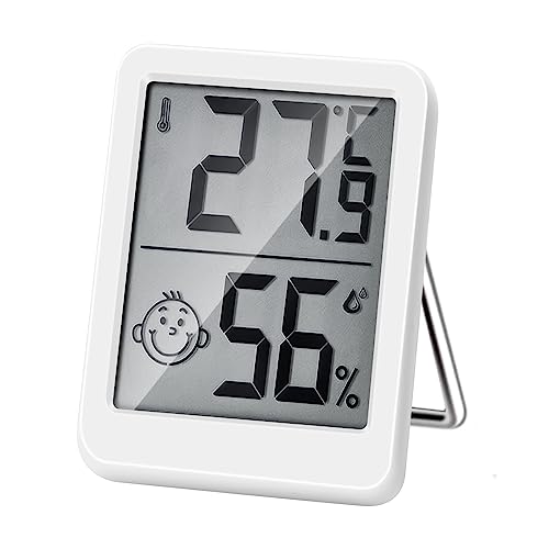 HORJOR Mini Termometro LCD Igrometro Professionale Digitale con Livello di Comfort Misuratore umidità per Ambiente per Interni Casa Ufficio Serra Cantina, Bianco