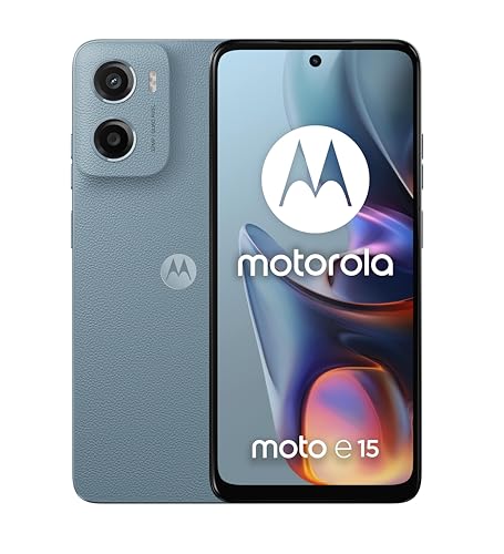 Motorola moto e15 (2/64GB, Fotocamera da 32MP + sensore antisfarfallio, Display 6.67" HD+ 90Hz Corning® Gorilla® Glass 3, 5200mAh, MediaTek Helio G81 Extreme, Android 14 Go Edition), Misty Blue