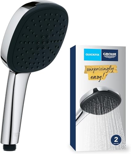 GROHE Vitalio Comfort 110 26926001 - Doccetta ad alta pressione (soffione quadrato da 11 cm, 2 getti: pioggia e getto, sistema anticalcare, anello in silicone, sistema di montaggio universale),