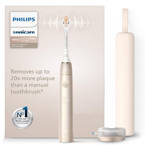 Philips Sonicare DiamondClean Prestige 9900 - Spazzolino elettrico sonico con 1 testina Premium All-in-One A3 e custodia di ricarica champagne modello HX9992/11