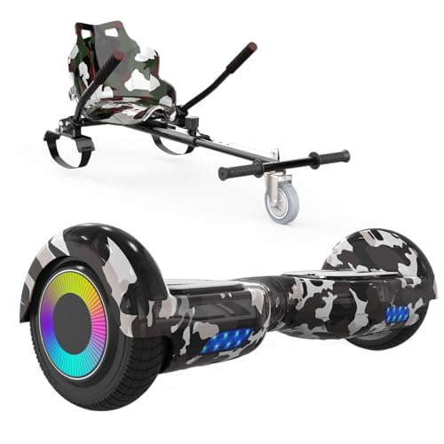 ELEKGO hoverboards para niños, hoverboard autoequilibrado de dos ruedas de 6,5 pulgadas con go-kart, con luces LED, altavoz Bluetooth, regalo para niños y adolescentes (Multicolor+Multicolor KT)