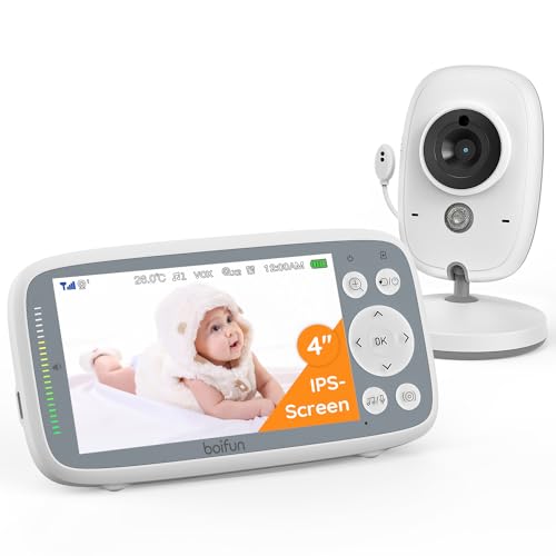 BOIFUN Baby Monitor, Videocamera Neonati Schermo da 4 '', 2000mAh Batteria Ricaricabile, VOX Rilevamento Del Suono, Rilevazione della temperatura e dell'umidità, Visione Notturna, Supporto Ninne Nanne