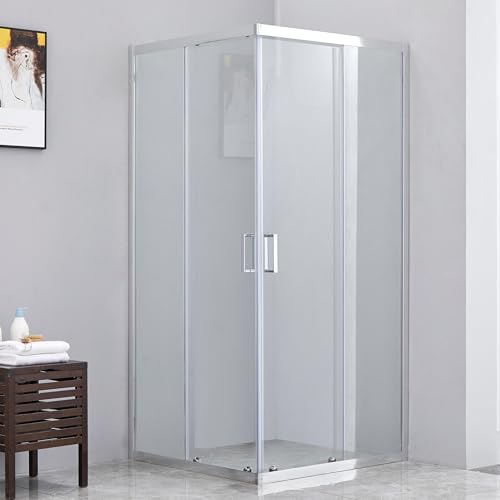 Megistore | Box doccia in cristallo temperato 6mm trasparente con maniglie e profili cromati porte scorrevoli apertura angolare (80x80cm)