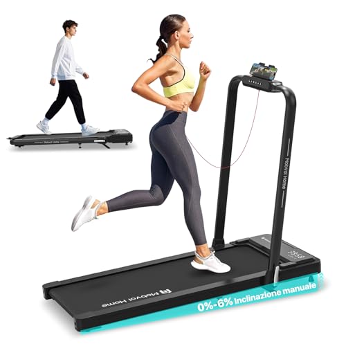 Mobvoi Home 3 in 1 Tapis Roulant Pieghevole con Pedana da 6% di Inclinazione 2,5 CV Compatto Portatile Sotto la Scrivania Macchina da Corsa con Telecomando Facile da Riporre, 120kg 12km/h
