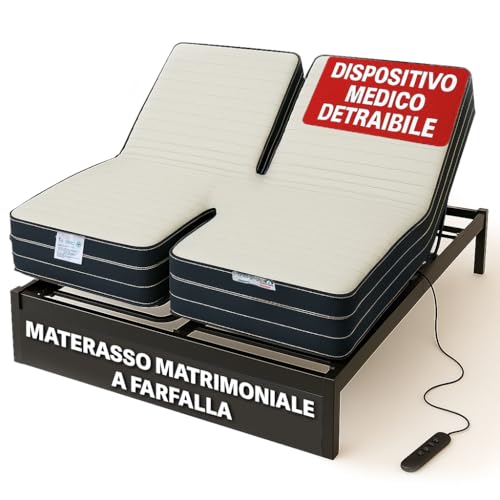 Francegaglia- Materasso Memory Foam Matrimoniale 'Butterfly' - Comfort Personalizzato Per Rete Matrimoniale Elettrica - Indipendenza Regolabile, Struttura A 3 Strati, Altezza 23 cm (160x190)