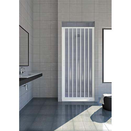 Box doccia 70 cm modello Giada estendibile in PVC anta unica con pannelli semitrasparenti apertura laterale a soffietto colore bianco