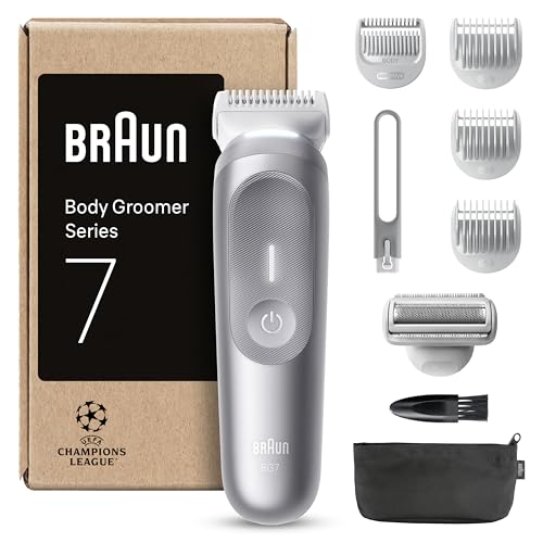 Braun Rasoio Elettrico Corpo Uomo Series 7, +8 Strumenti Cura Corpo, Luce Smartlight & SkinGuard, 100 Min Utilizzo, Testine SmoothShave & SensitiveTrim, Impermeabile, Rasoio Intimo Uomo, Grigio