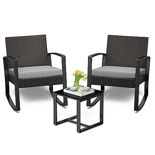 Bealife set di mobili da balcone in rattan 2 persone, set di mobili da balcone, set da balcone 3 pezzi per portici, cortili, terrazzi, balconi, bordo piscina (Grigio)