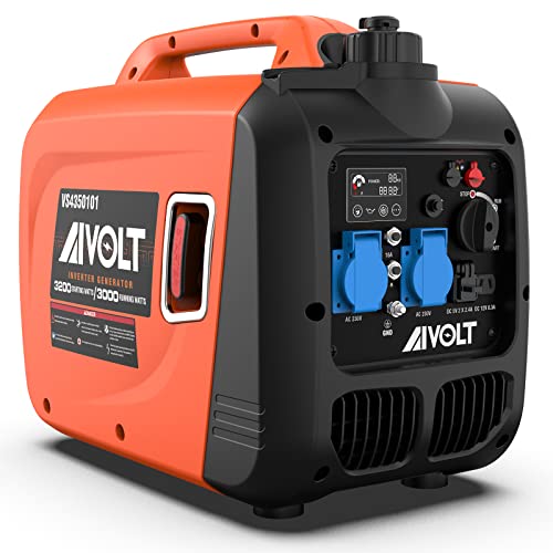AIVOLT Generatore Inverter 3200 Watt Generatore di Emergenza Generatore Silenzioso Benzina per Campeggio, Festival, Strumenti e Uso Domestico con 2 USB e due prese 230 V Schwarz-orange2