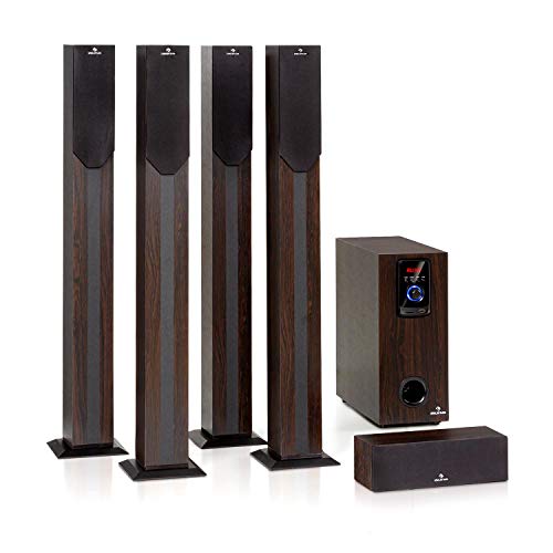 Auna Areal Elegance - Home Theater 5.1, Impianto Surround a 5.1 Canali, Home Cinema, Potenza: 190 Watt RMS, Subwoofer: 5", 5 Altoparlanti Satellite (3"+5"), Bluetooth, USB/SD, Effetto Legno Scuro
