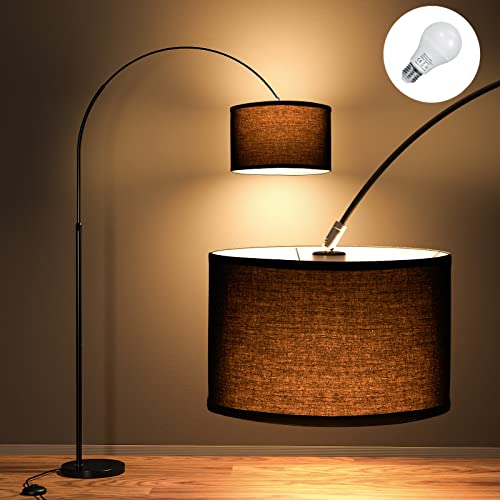 Modlicht Lampada ad arco JASMIN|Incluso LED E27 | 33 cm Paralume in Tessuto Nero| Interruttore a pedale| Lampada da terra Vintage adatta per Soggiorno, Camera da letto, Hotel
