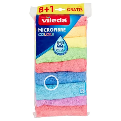 Vileda Microfibre Colors, Panni in Microfibra, Lavabili in Lavatrice, Riutilizzabili, Multicolore, 30x 30 cm, 8 Pezzi