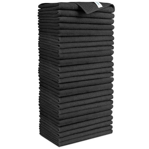 AIDEA Salviette in microfibra, 24 pezzi, in microfibra, per la pulizia, per finestre, morbidi, molto assorbenti, senza pelucchi, senza strisce, per casa, cucina, auto, nero, 30 x 30 cm