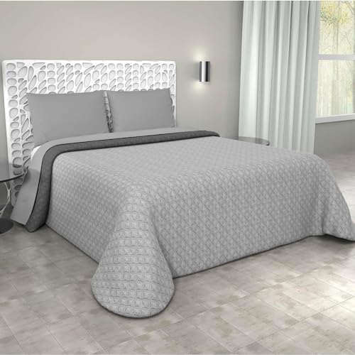 Corredocasa - Trapuntino Primaverile/Estivo Copriletto Quilt Double Face in Morbida Microfibra Morbida Misure 240X250 Cm Matrimoniale 2 Piazze (Grigio/Grigio Chiaro