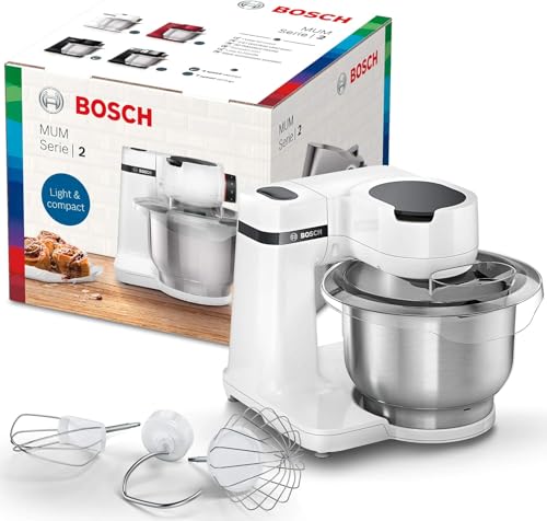 Bosch Elettrodomestici MUMS2EW00 - Robot da cucina MUM Serie 2, 700 W, ciotola in acciaio inox da 3,8 l, 4 livelli di lavoro, livelli, set per pasticceria, in acciaio INOX, colore: Bianco