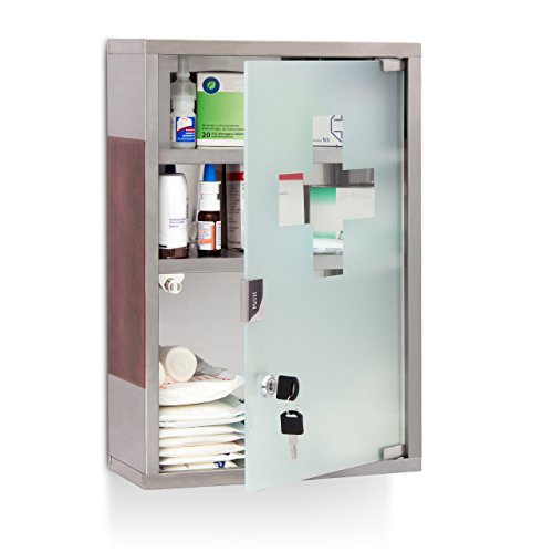 Relaxdays Armadietto Pronto Soccorso, Cassetta Medica, 3 Scomparti, Kit Medicinali, da Muro, 45x30x12 cm, Argentato