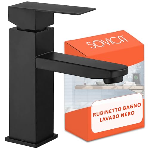 Rubinetto bagno lavabo nero acciaio inox monocomando per acqua calda e fredda con 2 tubi flessibili inclusi rubinetto nero bagno rubinetto bagno nero