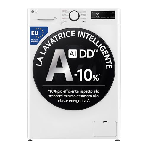 LG AI DD F4R3010NSWW Lavatrice Classe A -10%, Carica Frontale Serie R3, Lavatrice 10kg, 1400 giri, AIWash, Lavaggio a vapore, Motore Direct Drive, Smart Diagnosis, Libera installazione, Bianca